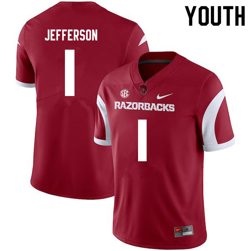 Youth #1 KJ Jefferson Arkansas Razorbacks College Football Jerseys Sale-Cardinal - Click Image to Close